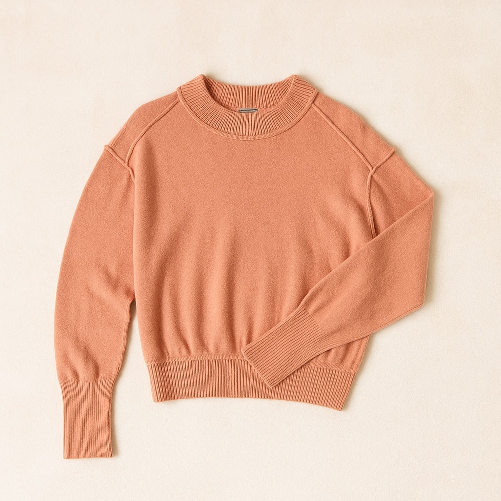 Free People 100% Cashmere Sweater XS Peachy Pink Pullover Long Sleeve Cozy Luxe